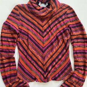 Vintage Missoni 1980s Stripe Sleeve Knit Turtleneck Sweater Top Pink Orange XS